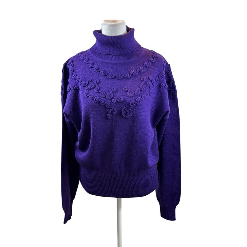 Ladies Vintage Meister Wool Blend Purple Ski‎ Sweater Turtle Neck Size Medium
